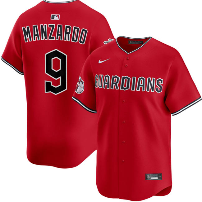 Men's Cleveland Guardians 9 Kyle Manzardo Red Alternate Limited Stitched Baseball Jersey