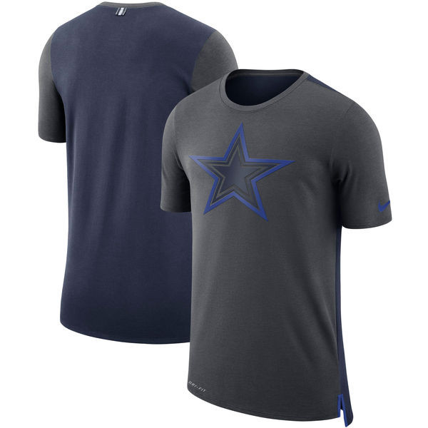 Men's Dallas Cowboys  Charcoal Navy Sideline Travel Mesh Performance T Shirt