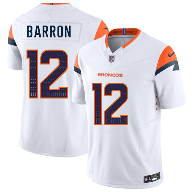 Men's Denver Broncos 12 Jahdae Barron White 2025 Draft F.U.S.E. Vapor Limited Football Stitched Jersey