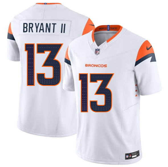 Men's Denver Broncos 13 Pat Bryant II White 2025 Draft F.U.S.E. Vapor Limited Football Stitched Jersey