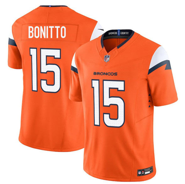 Men's Denver Broncos 15 Nik Bonitto Orange 2025 Draft F.U.S.E. Vapor Limited Football Stitched Jersey