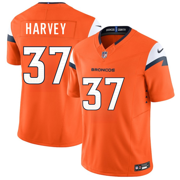 Men's Denver Broncos 37 RJ Harvey Orange 2025 Draft F.U.S.E. Vapor Limited Football Stitched Jersey