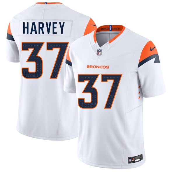 Men's Denver Broncos 37 RJ Harvey White 2025 Draft F.U.S.E. Vapor Limited Football Stitched Jersey