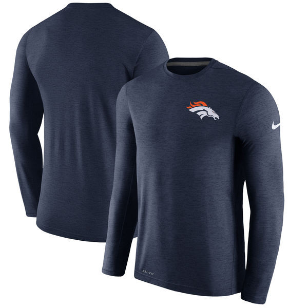 Men's Denver Broncos  Navy Coaches Long Sleeve Performance T Shirt