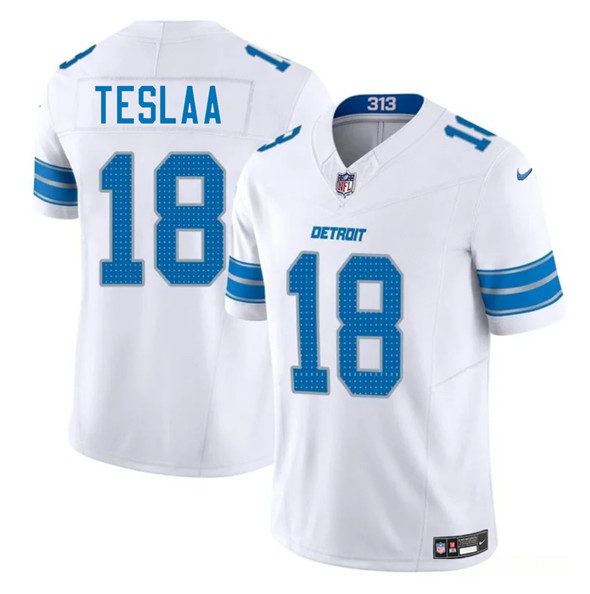 Men's Detroit Lions 18 Isaac TeSlaa White 2025 Draft F.U.S.E. Vapor Limited Football Stitched Jersey