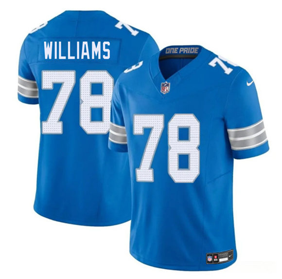 Men's Detroit Lions 78 Tyleik Williams Blue 2025 Draft F.U.S.E. Vapor Limited Football Stitched Jersey
