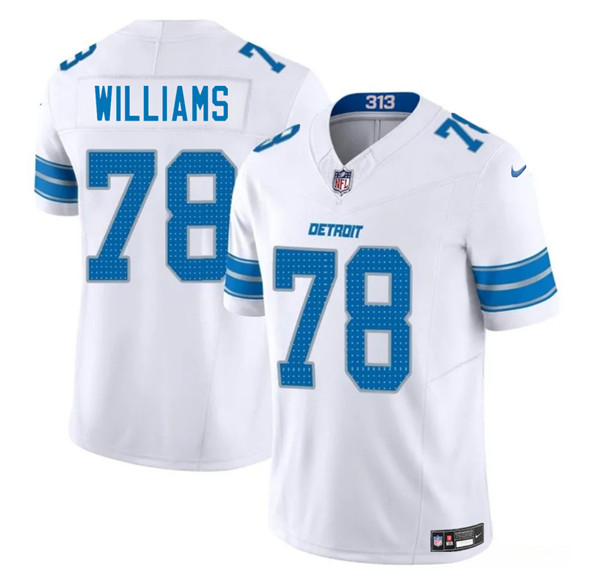 Men's Detroit Lions 78 Tyleik Williams White 2025 Draft F.U.S.E. Vapor Limited Football Stitched Jersey