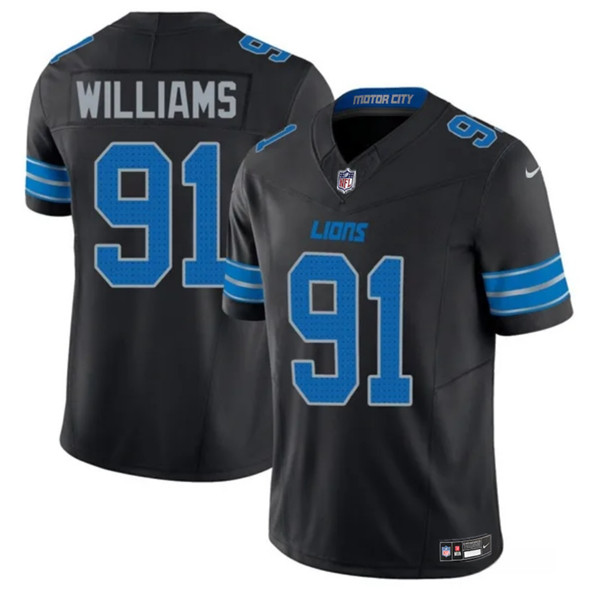Men's Detroit Lions 91 Tyleik Williams Black 2025 Draft F.U.S.E. Vapor Limited Football Stitched Jersey