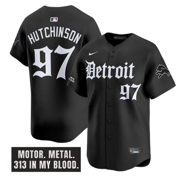 Men's Detroit Lions 97 Aidan Hutchinson Black 'Motor Gothic Edition' Vapor Premier Limited Stitched Jersey
