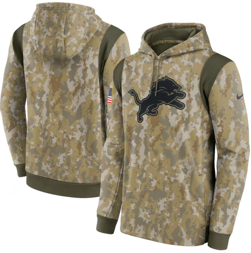 Men's Detroit Lions Nike Camo 2021 Salute To Service Therma Performance Pullover Hoodie