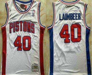 Men's Detroit Pistons 40 Bill Laimbeer White 1988 89 Stitched Jersey