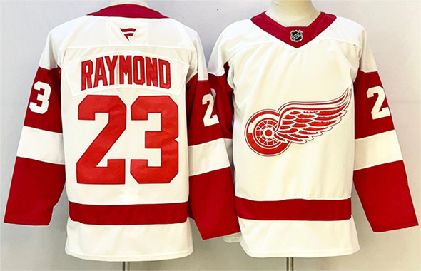 Men's Detroit Red Wings 23 Lucas Raymond White 2024 25 Stitched Jersey