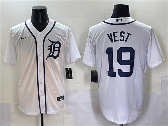 Men's Detroit Tigers 19 Will Vest White Cool Base Stitched Baseball Jersey
