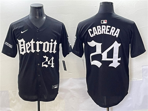 Men's Detroit Tigers 24 Miguel Cabrera Black 'Motor Gothic Edition' Vapor Premier Limited Stitched Baseball Jersey