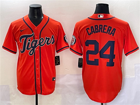 Men's Detroit Tigers 24 Miguel Cabrera Orange With Patch Cool Base Stitched Baseball Jersey