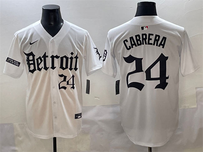 Men's Detroit Tigers 24 Miguel Cabrera White 'Motor Gothic Edition' Vapor Premier Limited Stitched Baseball Jersey