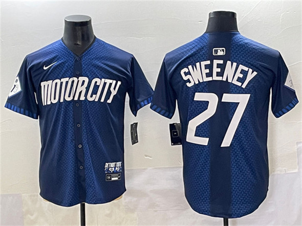 Men's Detroit Tigers 27 Trey Sweeney 2024 Navy City Connect Cool Base Limited Stitched Baseball Jersey