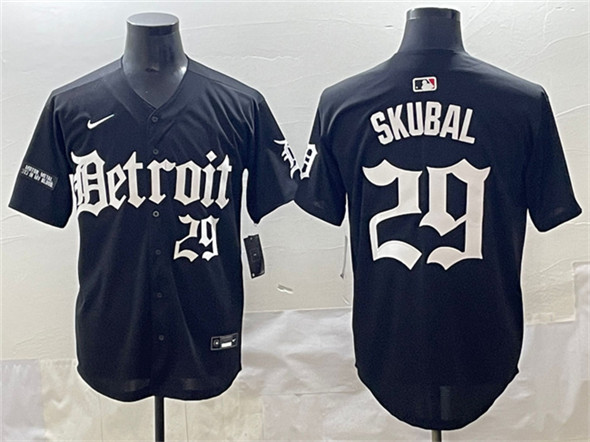 Men's Detroit Tigers 29 Tarik Skubal Black 'Motor Gothic Edition' Vapor Premier Limited Stitched Baseball Jersey
