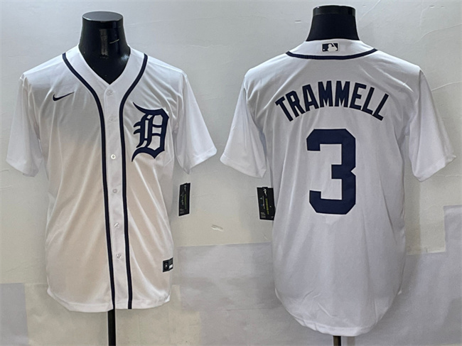 Men's Detroit Tigers 3 Alan Trammell White Cool Base Stitched Baseball Jersey