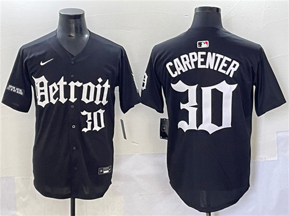 Men's Detroit Tigers 30 Kerry Carpenter Black 'Motor Gothic Edition' Vapor Premier Limited Stitched Baseball Jersey