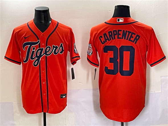 Men's Detroit Tigers 30 Kerry Carpenter Orange With Patch Cool Base Stitched Baseball Jersey