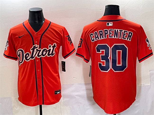 Men's Detroit Tigers 30 Kerry Carpenter Orange With Patch Vapor Premier Limited Stitched Baseball Jersey