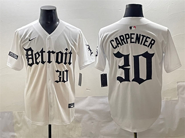 Men's Detroit Tigers 30 Kerry Carpenter White 'Motor Gothic Edition' Vapor Premier Limited Stitched Baseball Jersey