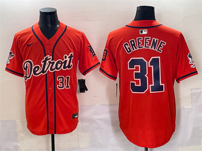 Men's Detroit Tigers 31 Riley Greene Orange With Patch Vapor Premier Limited Stitched Baseball Jersey