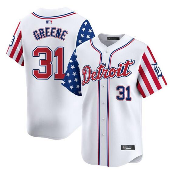 Men's Detroit Tigers 31 Riley Greene White 2025 Independence Day Vapor Premier Limited Stitched Baseball Jersey