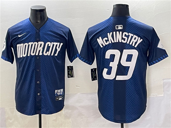 Men's Detroit Tigers 39 Zach McKinstry 2024 Navy City Connect Cool Base Limited Stitched Baseball Jersey