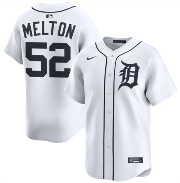 Men's Detroit Tigers 52 Troy Melton White 2024 Home Limited Stitched Baseball Jersey