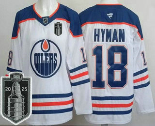Men's Edmonton Oilers 18 Zach Hyman White 2025 Stanley Cup Final Authentic Jersey