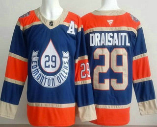 Men's Edmonton Oilers 29 Leon Draisaitl Blue Heritage Classic Authentic Jersey