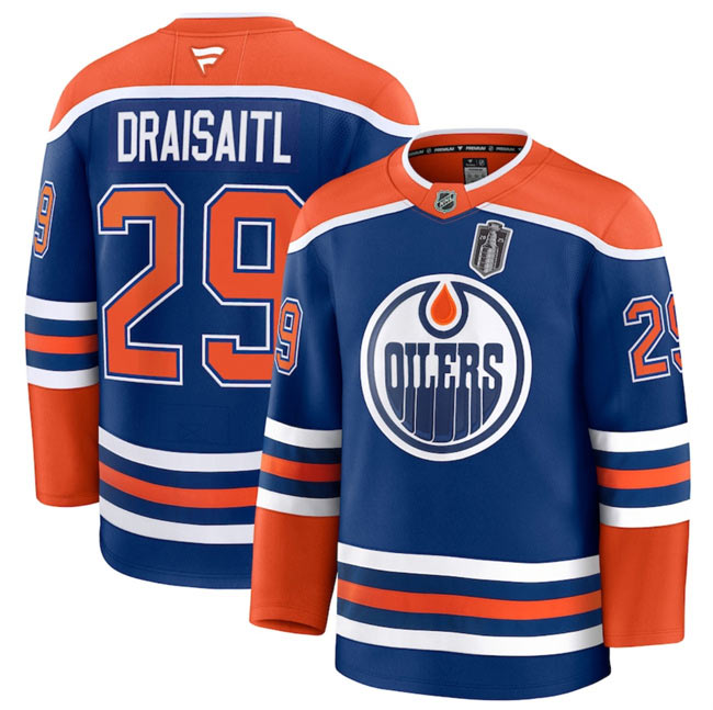 Men's Edmonton Oilers 29 Leon Draisaitl Royal 2025 Stanley Cup Final Patch Stitched Hockey