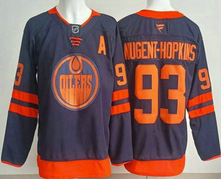 Men's Edmonton Oilers 93 Ryan Nugent Hopkins Navy Authentic Jersey