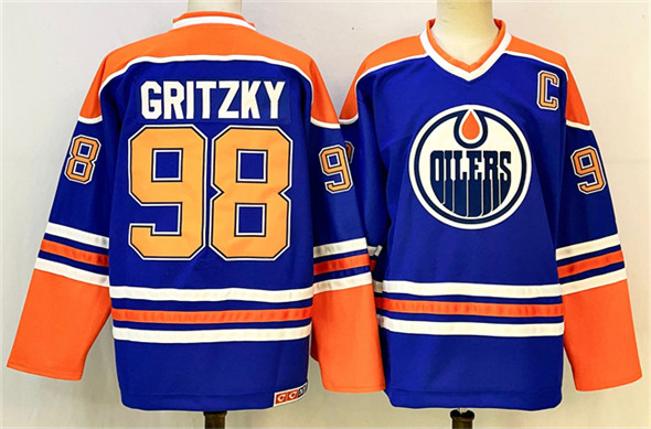 Men's Edmonton Oilers 98 Wayne Gretzky Royal 2025 With C Patch Stitched Hockey Jersey
