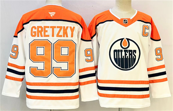 Men's Edmonton Oilers 99 Wayne Gretzky White Orange 2024 25 With C Patch Heritage Classic Primegreen Stitched Jersey