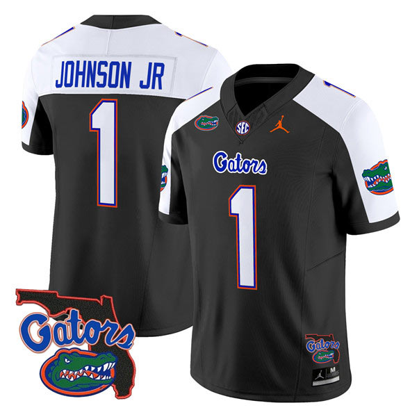 Men's Florida Gators 1 Montrell Johnson Jr. Black Alternate 2024 F.U.S.E. Florida Patch Vapor Limited Stitched Football Jersey