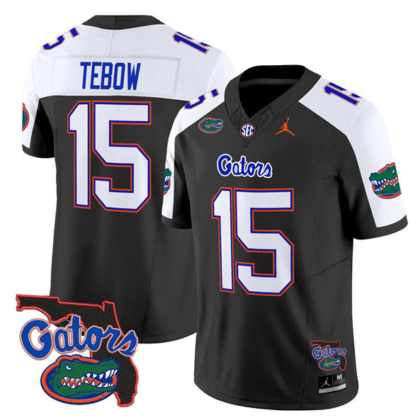 Men's Florida Gators 15 Tim Tebow Black Alternate 2024 F.U.S.E. Florida Patch Vapor Limited Stitched Football Jersey