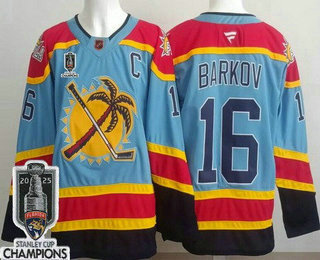 Men's Florida Panthers 16 Aleksander Barkov Blue 2025 Stanley Cup Champions Authentic Jersey