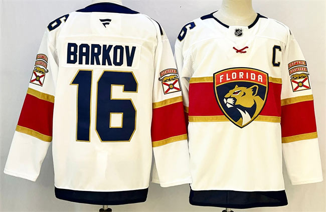 Men's Florida Panthers 16 Aleksander Barkov White 2024 25 Home With C Patch Stitched Hockey Jersey