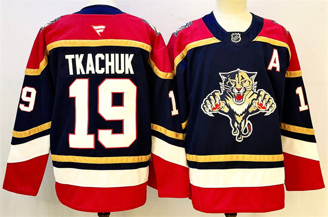 Men's Florida Panthers 19 Matthew Tkachuk Black 2024 25 Home With A Patch Stitched Hockey Jersey