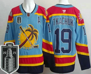 Men's Florida Panthers 19 Matthew Tkachuk Blue 2025 Stanley Cup Final Authentic Jersey
