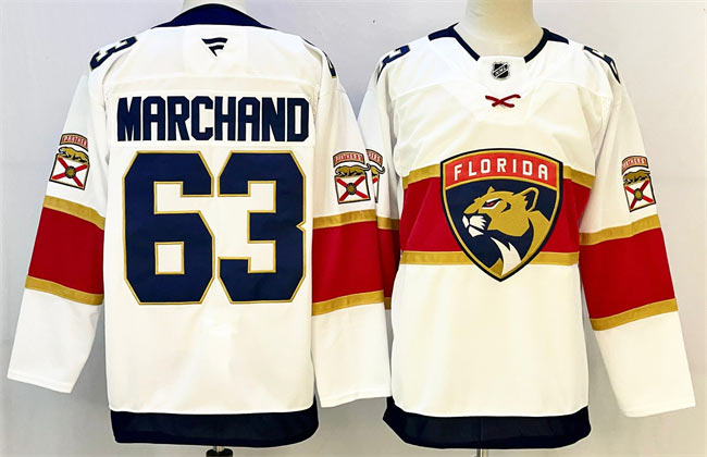 Men's Florida Panthers 63 Brad Marchand White 2024 25 Home Stitched Hockey Jersey