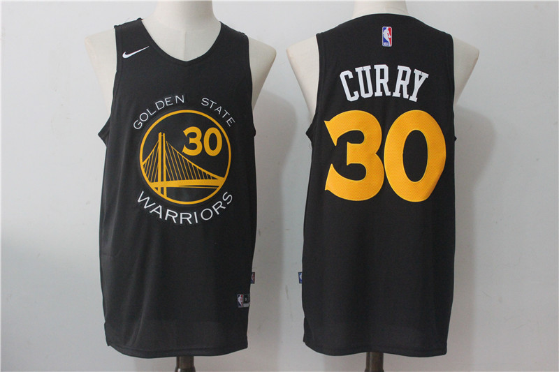 Men's Golden State Warriors #30 Stephen Curry All Black with White 2017 2018  Swingman Stitched NBA Jersey