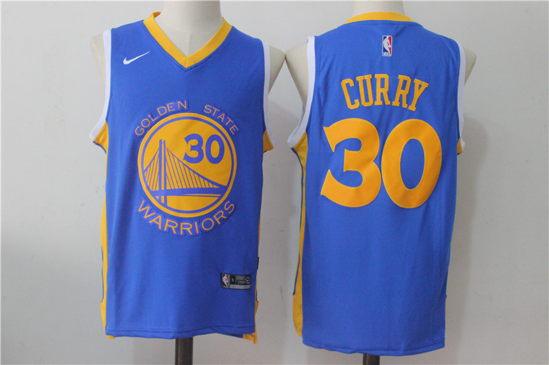 Men's Golden State Warriors #30 Stephen Curry Royal Blue 2017 2018  Swingman Stitched NBA Jersey