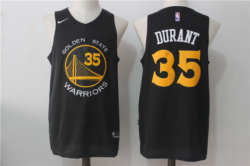 Men's Golden State Warriors #35 Kevin Durant All Black with White 2017 2018  Swingman Stitched NBA Jersey