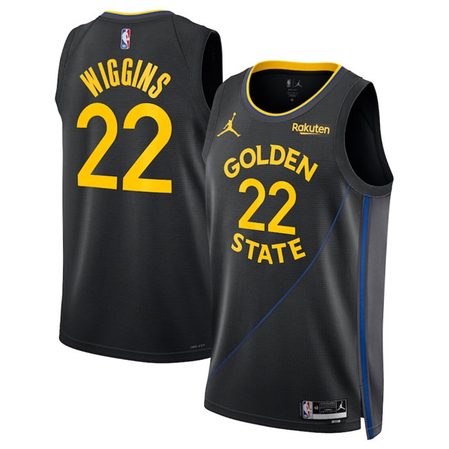 Men's Golden State Warriors 22 Andrew Wiggins Black 2024 25 Statement Edition Stitched Basketball Jersey