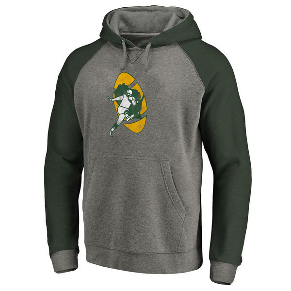 Men's Green Bay Packers NFL Pro Line by Fanatics Branded Gray Green Throwback Logo Big Tall Tri Blend Raglan Pullover Hoodie