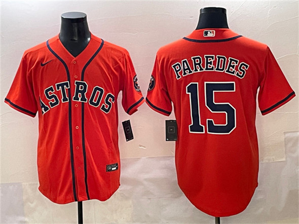 Men's Houston Astros 15 Isaac Paredes Orange Cool Base Stitched Baseball Jersey